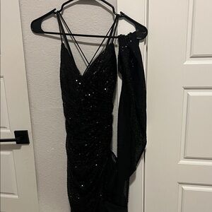 Stunning Black Sequin Backless Dress with a Train